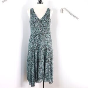 Evan Picone Women’s 12 Blue Brown Floral Chiffon Handkerchief Hem Midi Dress